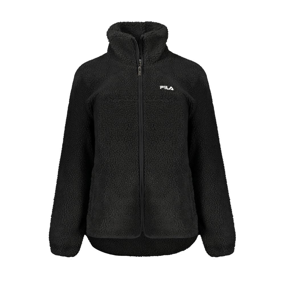 Fila Black Polyester Jackets & Coat with long sleeves, embroidery, zipper closure, and two external pockets.