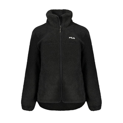 Fila Black Polyester Jackets & Coat with long sleeves, embroidery, zipper closure, and two external pockets.
