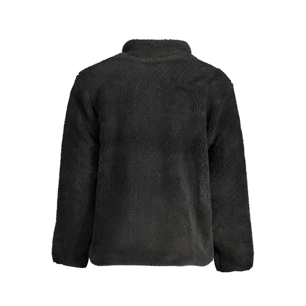 Rear view of Fila Black Polyester Men Jacket with cozy fleece texture and durable design.
