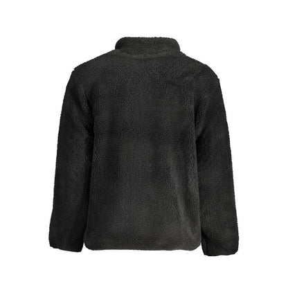 Rear view of Fila Black Polyester Men Jacket with cozy fleece texture and durable design.