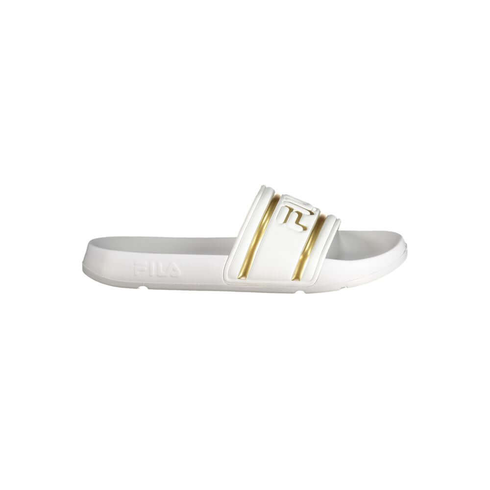 Fila White Polyethylene Sandal with gold logo details, perfect slipper for comfort and style.
