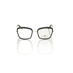 Frankie Morello Black Metallic Fibre Women's Frame square eyeglasses with bold black and gold pattern design, showcasing Italian craftsmanship.