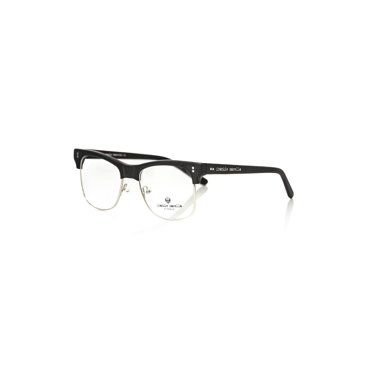 Frankie Morello Black Metallic Unisex Eyeglass Frame with acetate and metal design.