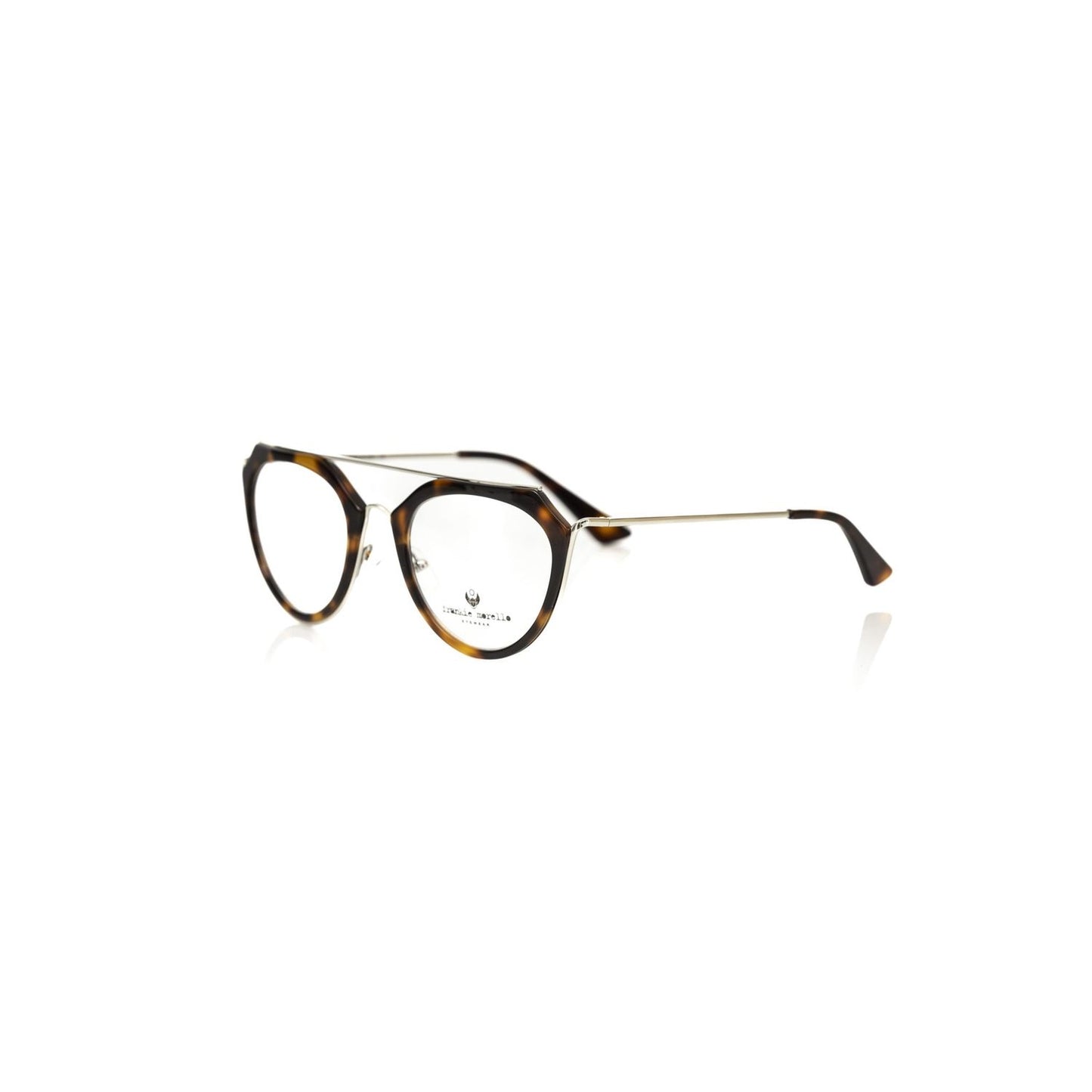 Frankie Morello Brown Acetate Women's Frame, luxury aviator eyeglasses with tartarugato style, Italy-made, elegant design.