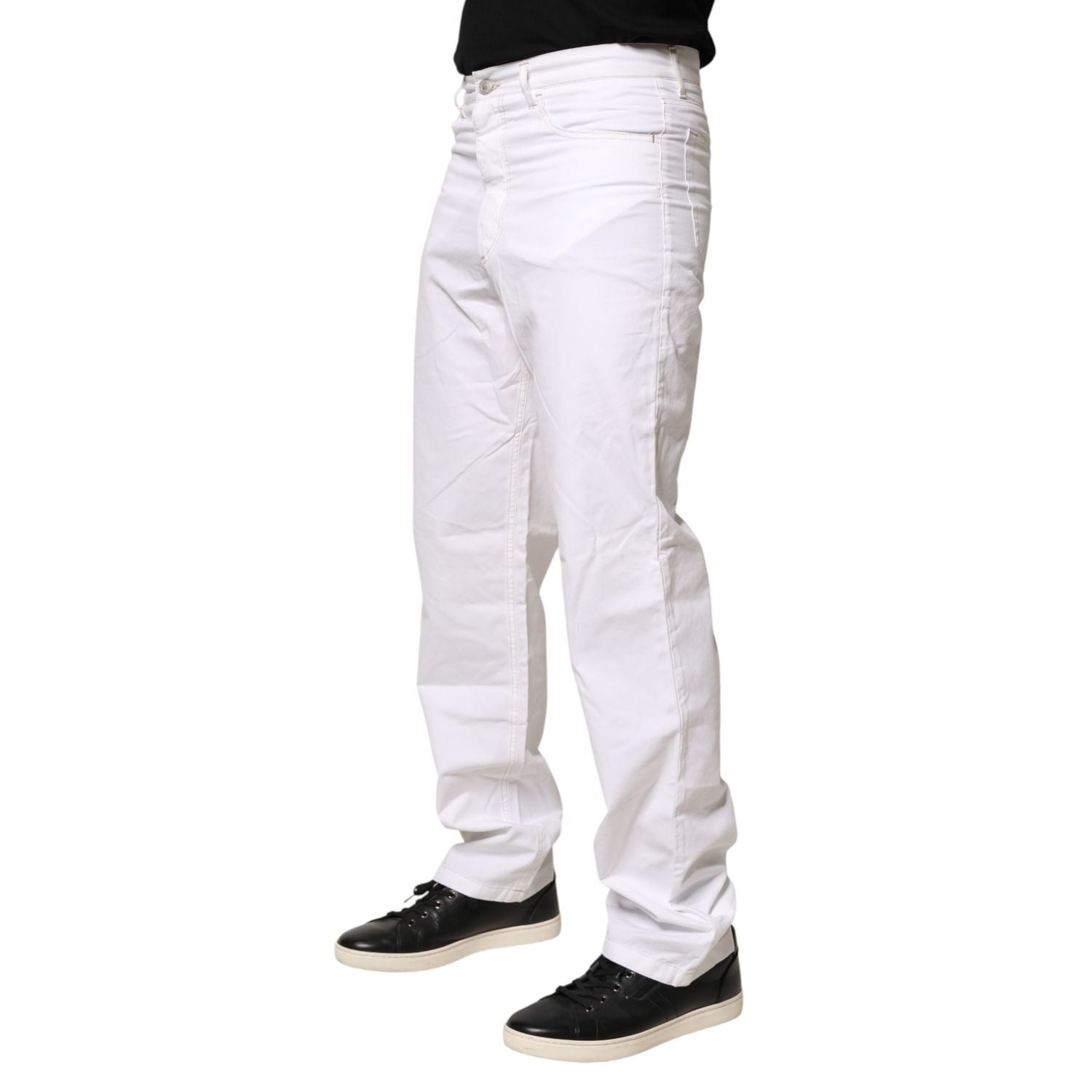 Fred Perry White Cotton Mid Waist Straight Men Denim Jeans