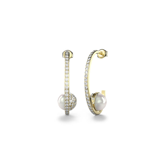GUESS JEWELS JEWELRY Mod. JUBE04452JWYGT-U elegant hoop earrings with pearls and crystals