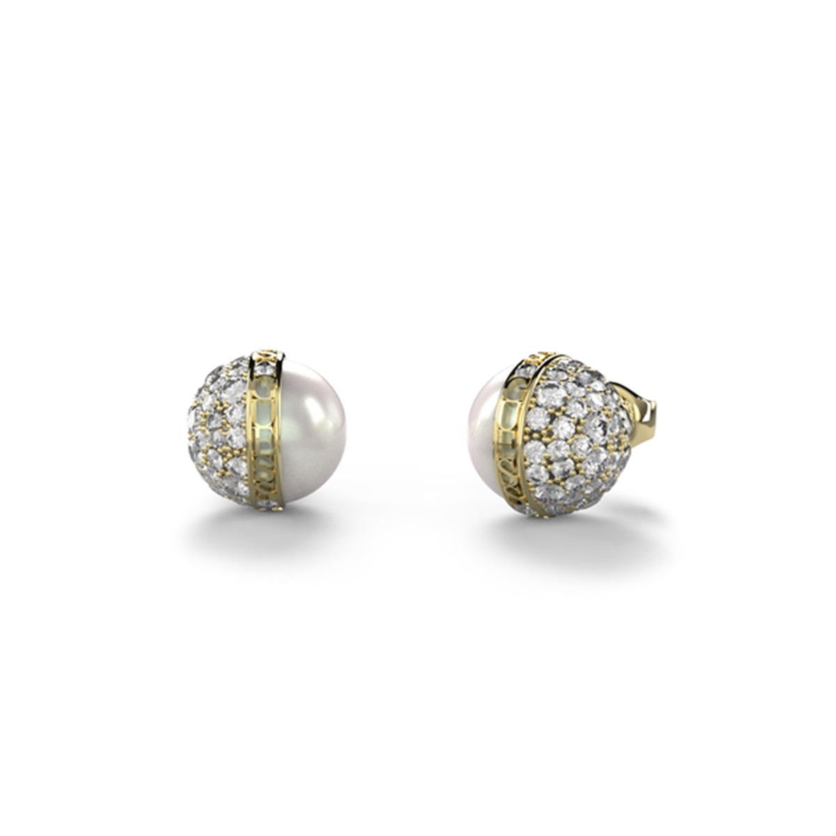 Elegant GUESS JEWELS JEWELRY Mod. JUBE04458JWYGT-U earrings with pearls and diamonds.