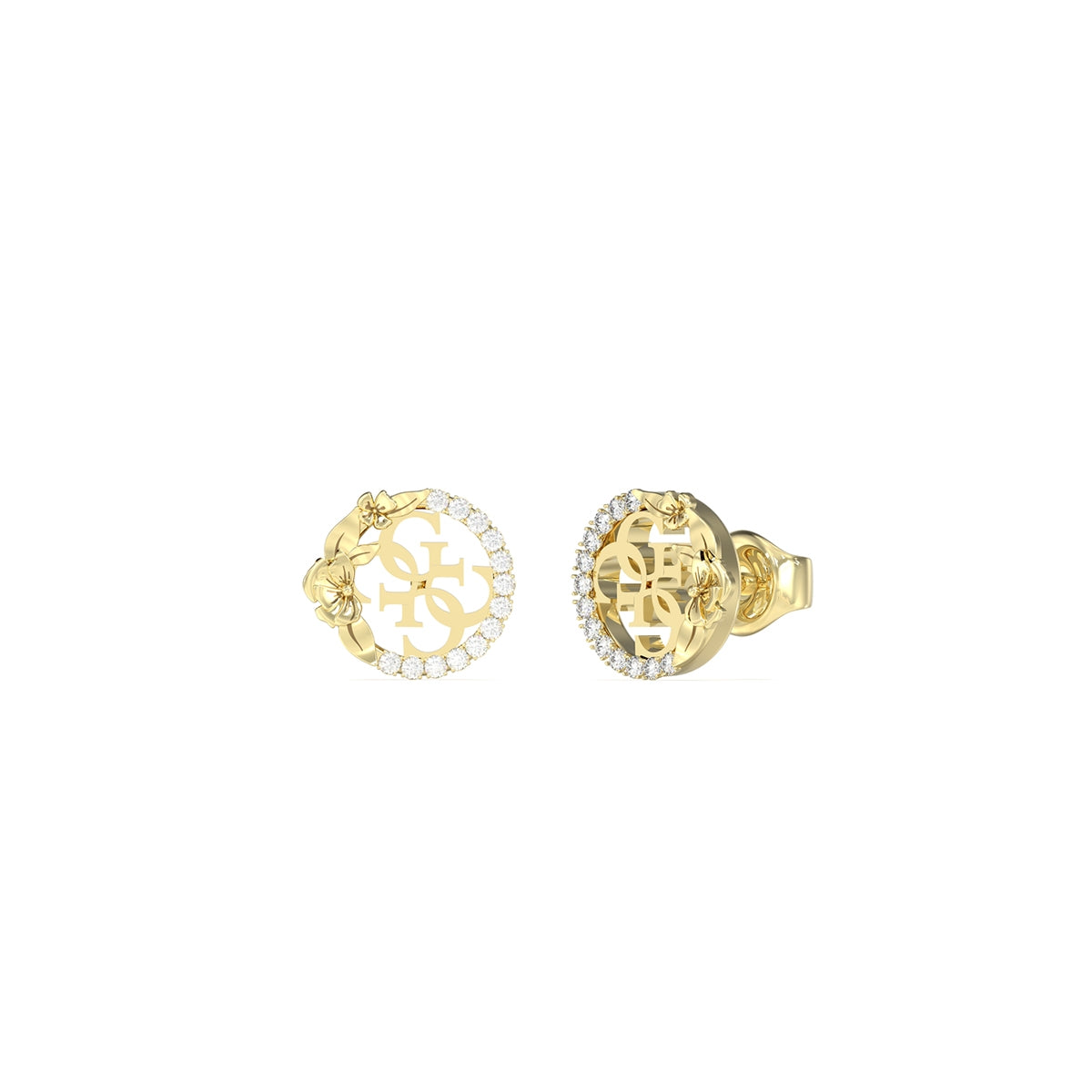 GUESS JEWELS JEWELRY Mod. JUBE05041JWYGT-U gold earrings with intricate logo design, perfect for an elegant look.