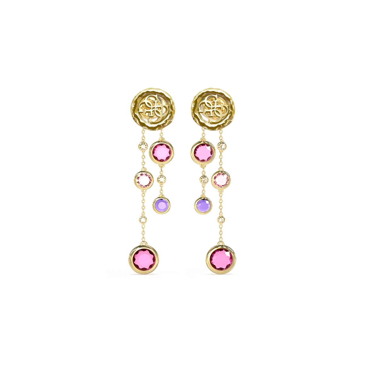 GUESS JEWELS JEWELRY Mod. JUBE05091JWYGFCT-U earrings with gold accents and colorful gemstones, elegant design for fashion accessories.