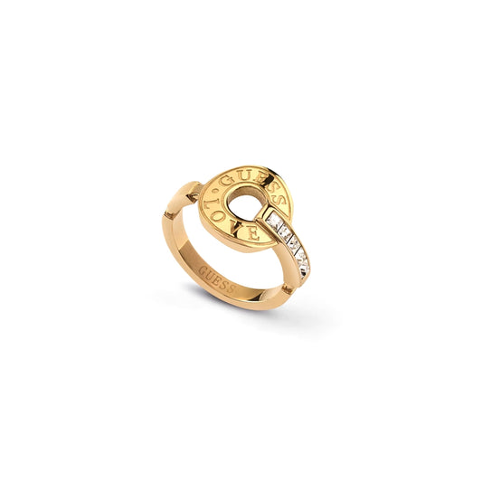 GUESS JEWELS JEWELRY Mod. JUBR04079JWYG56 gold ring with "LOVE" inscription and crystal accents
