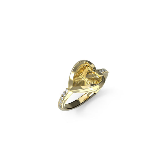 Gold heart-shaped ring from GUESS JEWELS JEWELRY Mod. JUBR04614JWYG52 with a diamond-encrusted band.