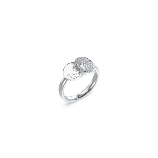 Alt Tag: GUESS JEWELS JEWELRY Mod. JUBR05222JWRH54 silver ring with logo and crystal accents
