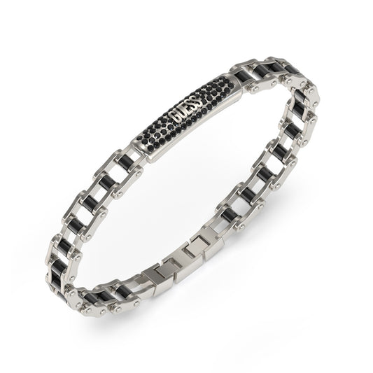 GUESS JEWELS JEWELRY Mod. JUMB04414JWSTGMT-U silver chain bracelet with black accents