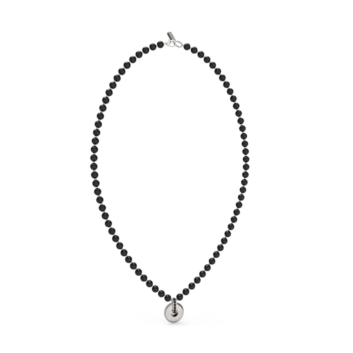 GUESS JEWELS JEWELRY Mod. JUMN04061JWSTBKT-U elegant black beaded necklace with silver pendant