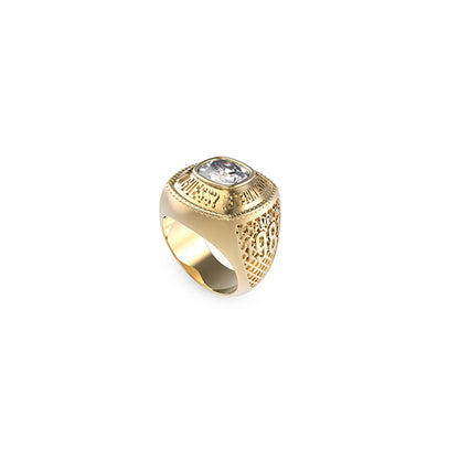 GUESS JEWELS JEWELRY Mod. JUMR01375JWYG66 gold ring with stone detail on top view