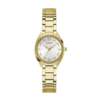GUESS Mod. CHARLOTTE gold ladies wristwatch, 30 mm case, quartz movement, water resistant 3 ATM, SS IP gold strap, in official box.