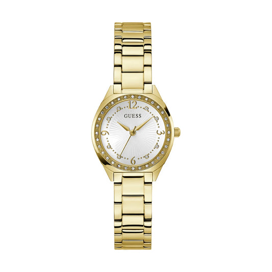 GUESS Mod. CHARLOTTE gold ladies wristwatch, 30 mm case, quartz movement, water resistant 3 ATM, SS IP gold strap, in official box.