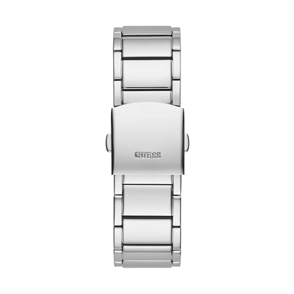 Back view of GUESS Mod. GW0094G1 silver 925° quartz analog watch for gents, showcasing clasp and bracelet design.