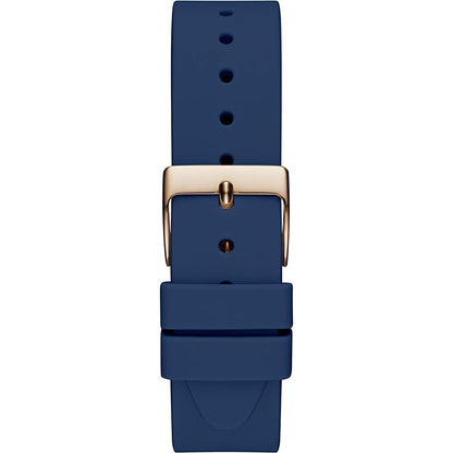 Blue watch strap with gold buckle, compatible with GUESS Mod. GW0222L2, featuring sleek design and multiple adjustment holes.