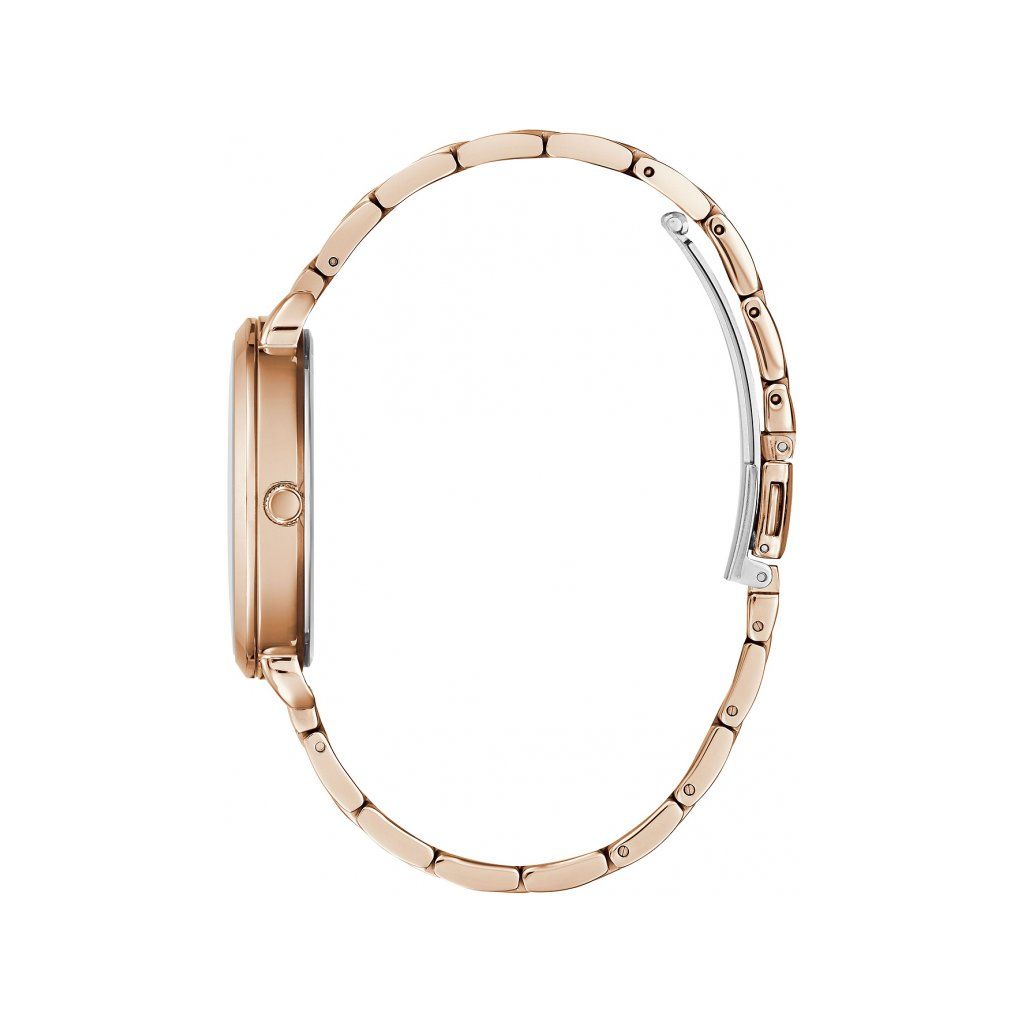 Side view of GUESS Mod. GW0242L3 silver 925° quartz analog necklace with mineral dial and 38 mm case, suitable for ladies, water resistant 3 ATM.