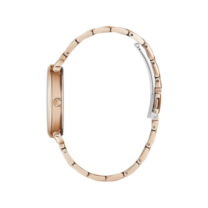 Side view of GUESS Mod. GW0242L3 silver 925° quartz analog necklace with mineral dial and 38 mm case, suitable for ladies, water resistant 3 ATM.