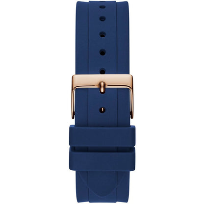 Blue watch strap with gold buckle suitable for GUESS Mod. GW0257L3, featuring elegant design for ladies. Official box available.