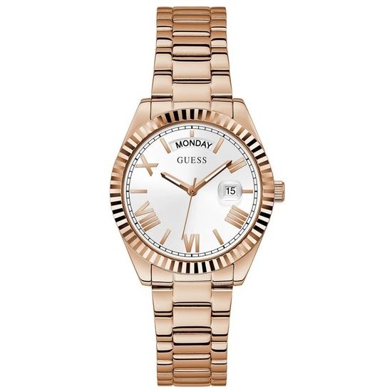 Rose gold watch with calendar function, featuring day-date display, stylish design. GUESS Mod. GW0308L3 for women.