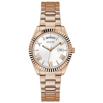 Rose gold watch with calendar function, featuring day-date display, stylish design. GUESS Mod. GW0308L3 for women.