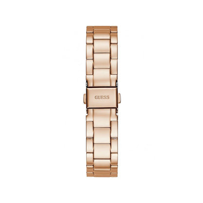 Back view of GUESS Mod. GW0308L3 watch with rose gold metal bracelet and clasp.