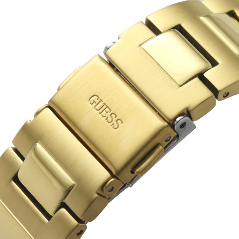 Close-up of the gold bracelet clasp on GUESS Mod. GW0310L2 Quartz Analog Necklace with logo detail.