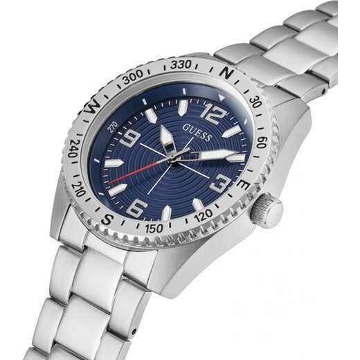 GUESS Mod. GW0327G1 gent watch with quartz analog movement, silver 925° material, and 5 ATM water resistance.