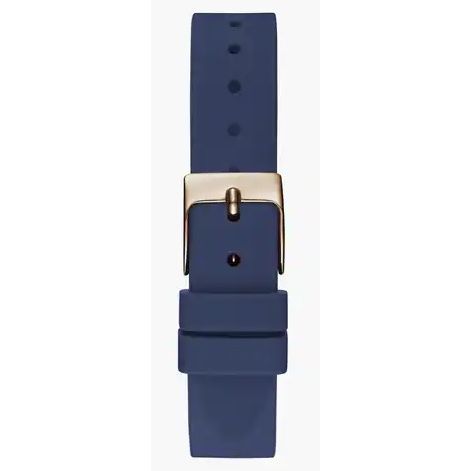 Blue watch strap with gold buckle