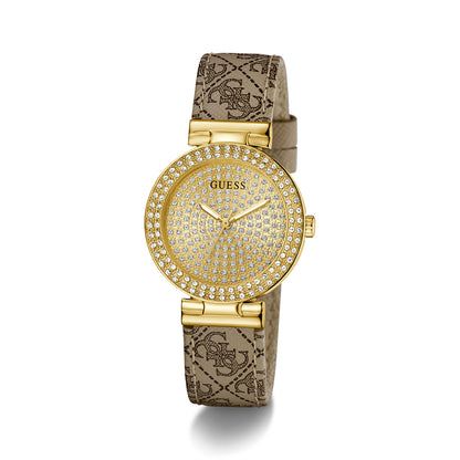 Elegant watch with gold details and patterned strap, GUESS Mod. IVY 32, perfect for stylish timekeeping.