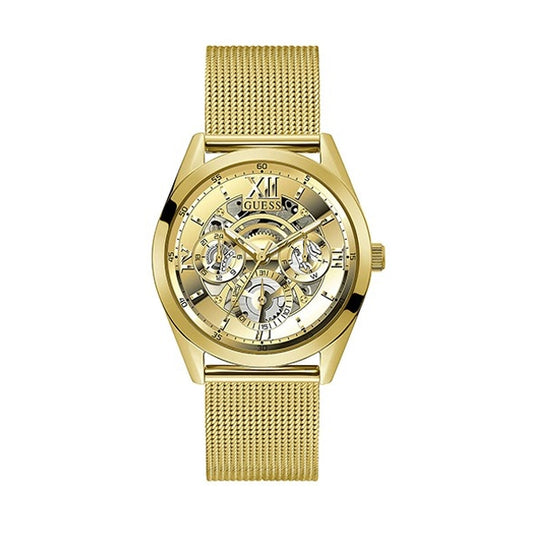 GUESS Mod. TAILOR gold watch with skeleton dial and mesh strap