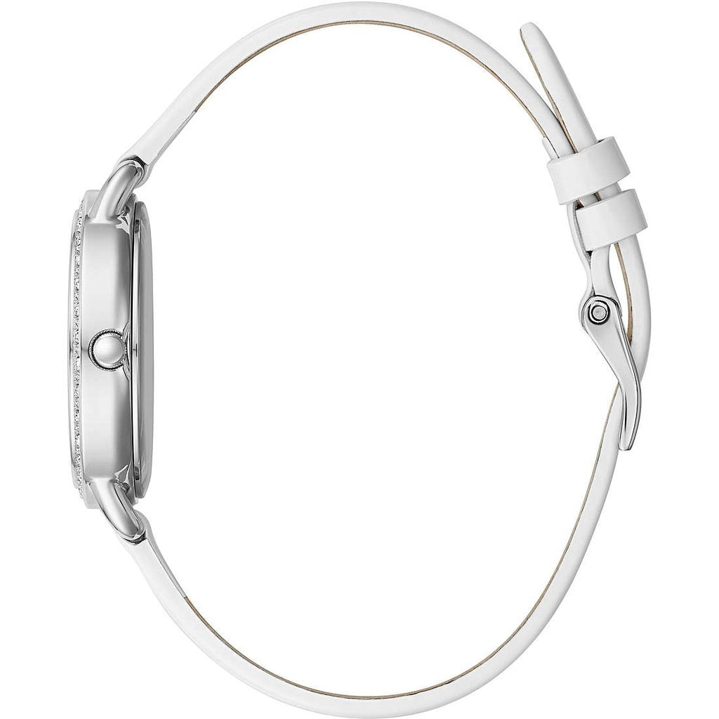 Side view of GUESS Mod. GW0099L1 quartz analog necklace with silver 925°, showcasing the mineral dial and 30 mm case.