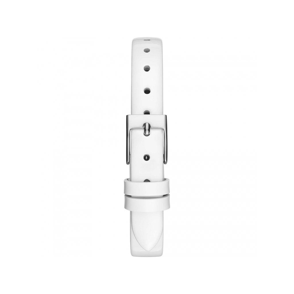 White leather watch strap with a silver buckle, showcasing a minimalist design suitable for GUESS Mod. GW0099L1 accessories.