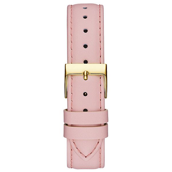 Pink leather watch strap with gold buckle, compatible with GUESS Mod. GW0382L1. Stylish and durable accessory for ladies.
