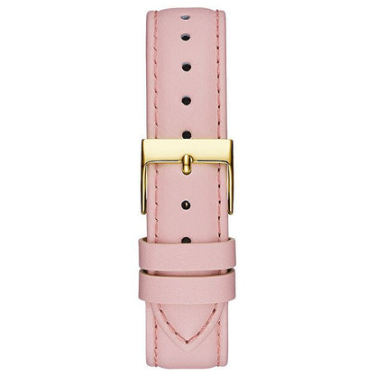 Pink leather watch strap with gold buckle, compatible with GUESS Mod. GW0382L1. Stylish and durable accessory for ladies.
