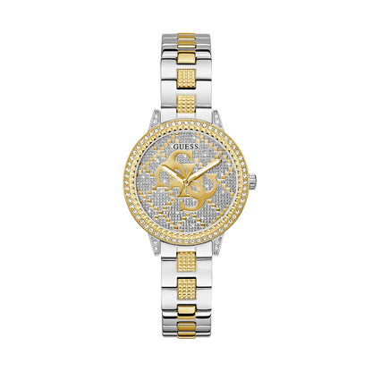 GUESS Mod. G Lace women's gold and silver watch with a detailed face and bracelet design.
