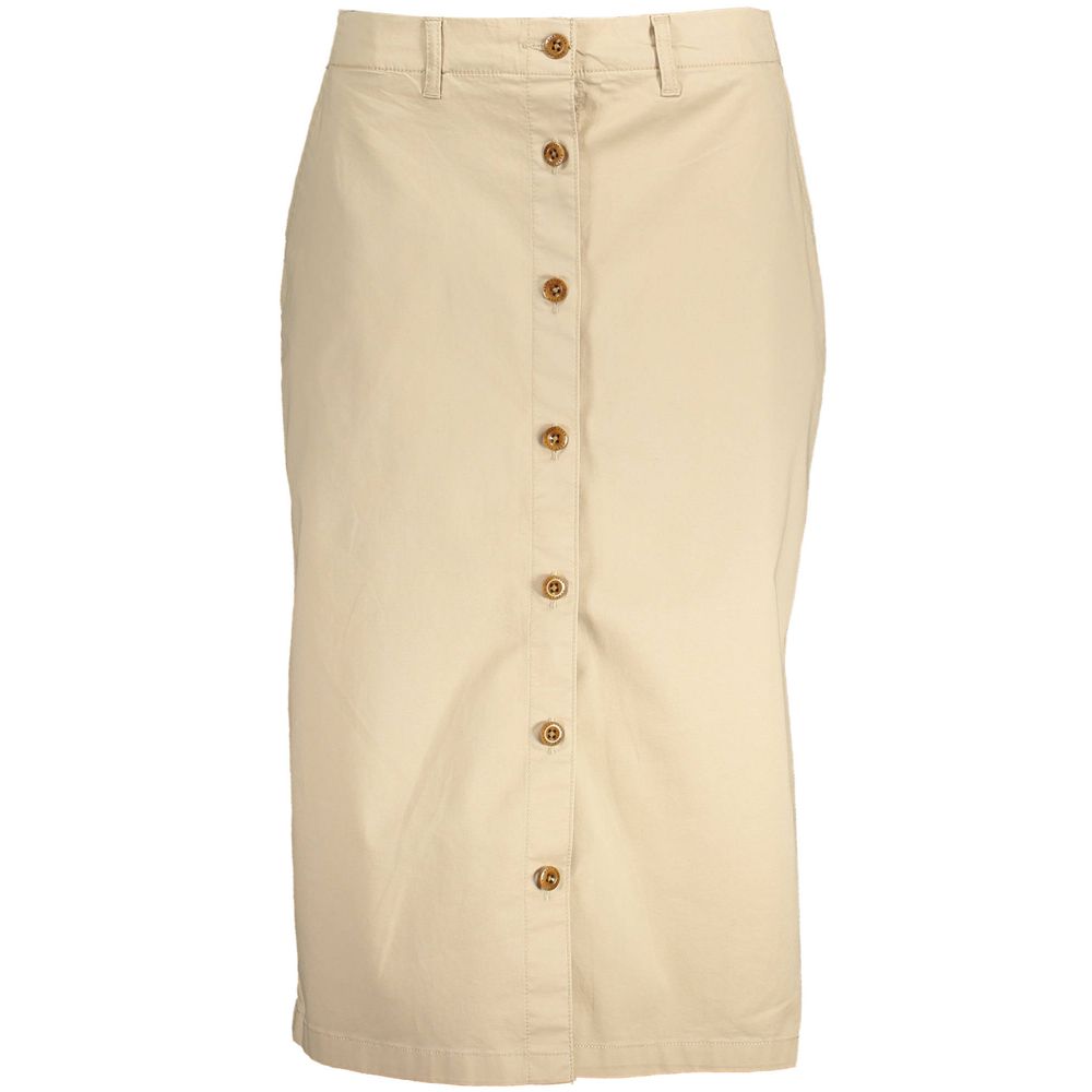 Gant Beige Cotton Women Skirt featuring button-up front and pockets, ideal for chic and comfortable style transition from day to night.
