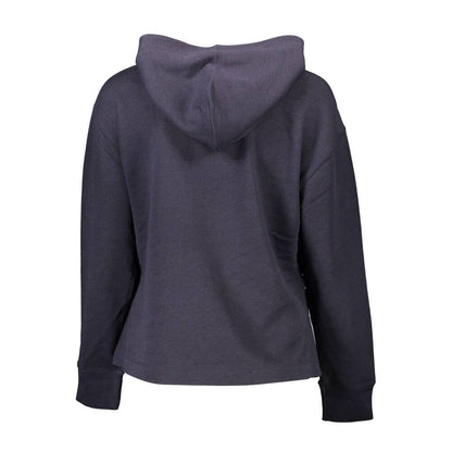 Back view of Gant Blue Cotton Women Sweater with hood and side slits