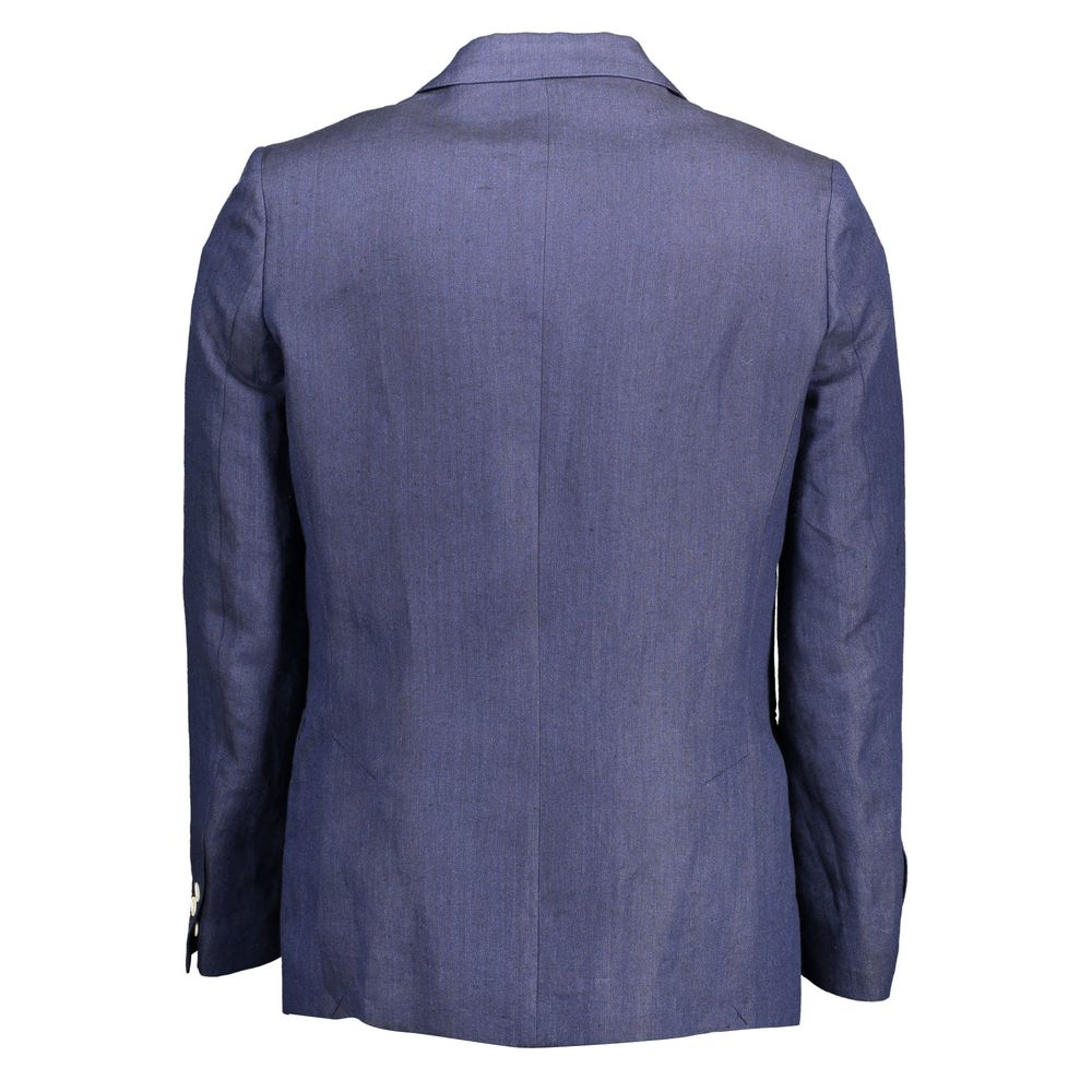 Back view of Gant Blue Linen Men Jacket showcasing tailored fit and stylish design