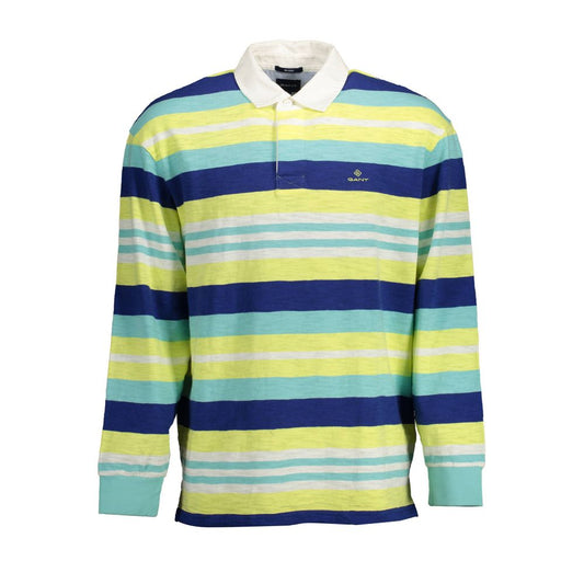 Gant Yellow Cotton Men Polo Shirt with striped pattern and long sleeves, featuring signature Gant embroidery logo, premium quality design.