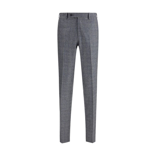 Germano Gray Wool Dress Pants in houndstooth pattern; tailored fit, button closure, elegant style for formal or smart casual wear.