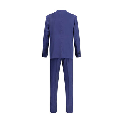Back view of Gi Capri Blue Fleece Wool Suits And Blazer with classic lapels and mélange pattern, featuring welt patch pockets and timeless design.