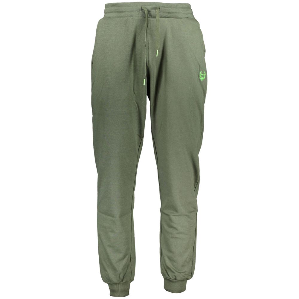 Gianmarco Venturi Green Cotton Pant - Sports trousers with elastic waist, laces, brushed texture, 3 pockets, ankle cuff, contrasting details.