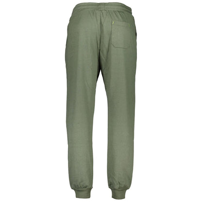 Back view of Gianmarco Venturi Green Cotton Pant with elastic waist, laces, 3 pockets, and ankle cuff.