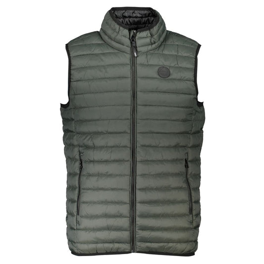 Gianmarco Venturi Green Polyamide Sleeveless Jacket with zip closure and two external pockets, featuring brand logo.