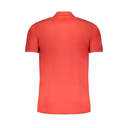 Back view of Gianmarco Venturi Red Cotton Polo Shirt, short sleeved with 3 buttons and contrast embroidery logo.