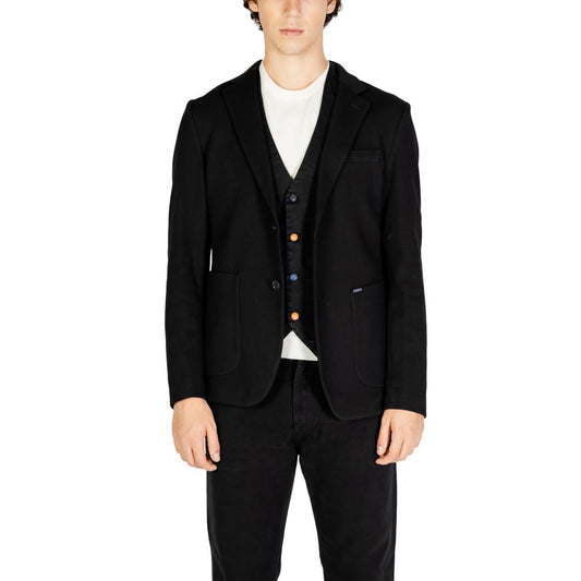 Gianni Lupo Black Cotton Blazer for men, fall/winter collection, 65% cotton blend, stylish and modern design